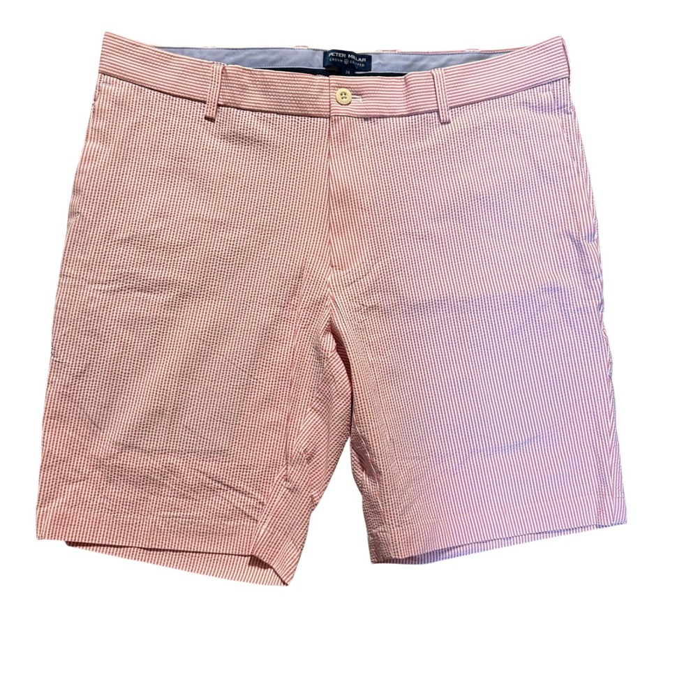 Peter Millar Crown Crafted Shorts 34 (Fits 35x8) Red White Striped Seersucker